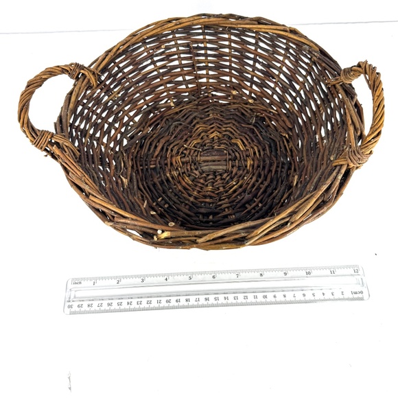 Vintage Rustic Wicker Basket Round Handled Farmhouse Boho Country Home Decor - Picture 6 of 6